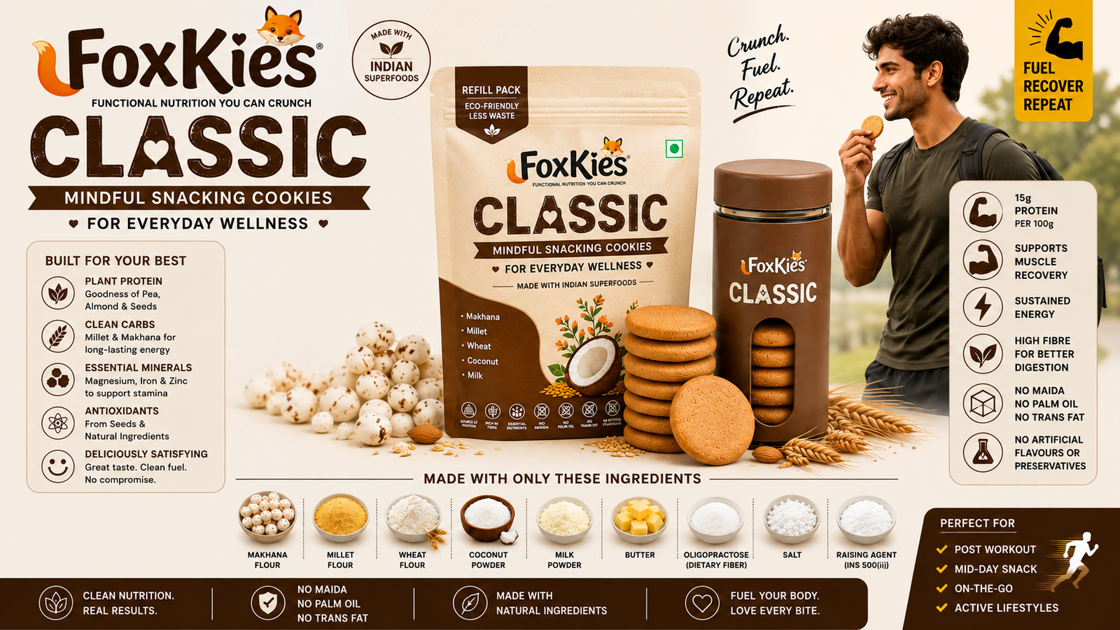 FoxKies CLASSIC SuperFood — Healthy Snacking 100 gm Cookies + Flask