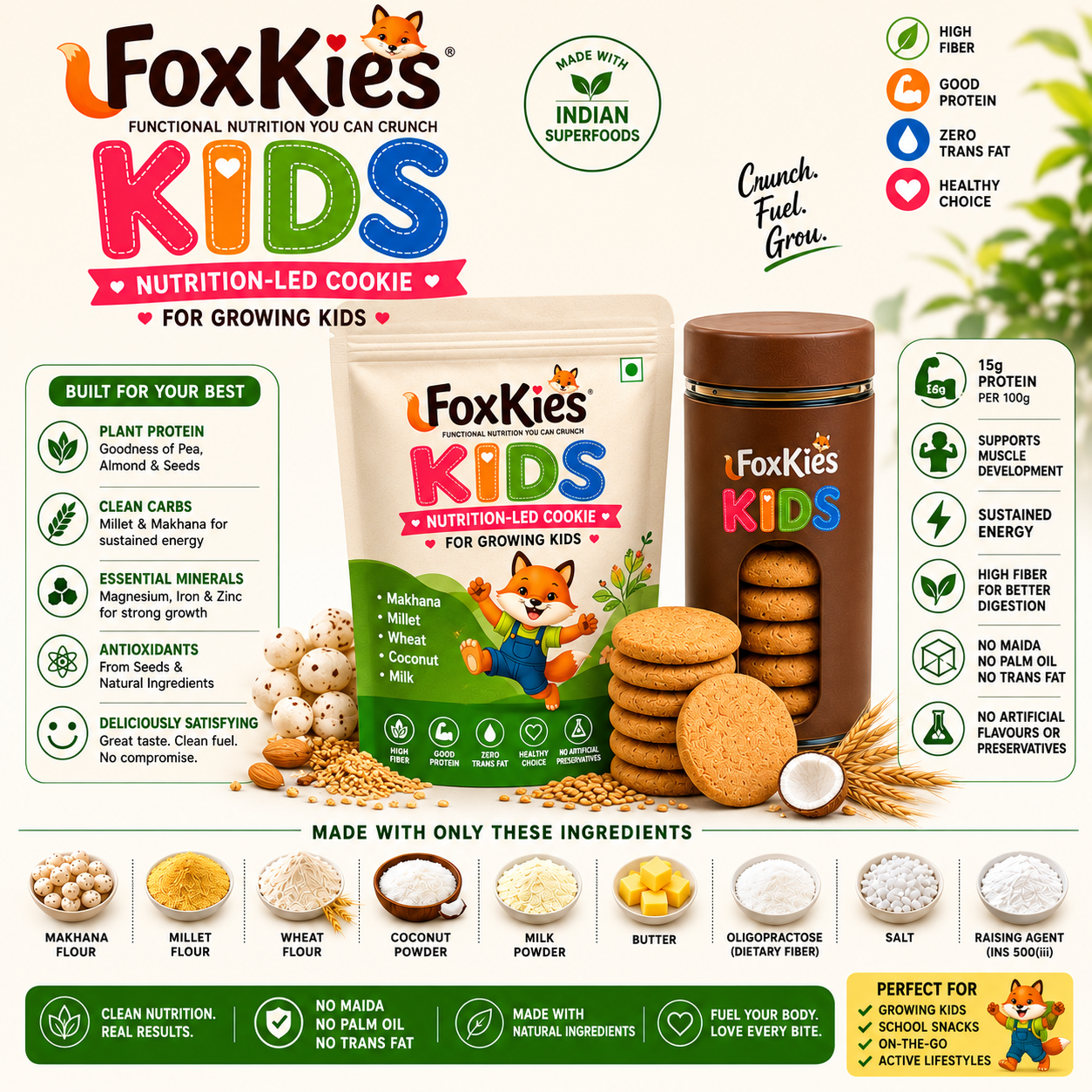 FoxKies Kids SuperFood (Flask) No Maida, No Sugar, No Palm Oil (100 gm) — healthy sugar-free cookies