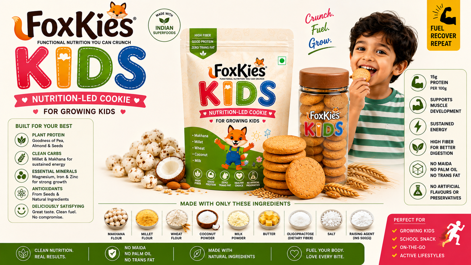 FoxKies Kids SuperFood (Flask) No Maida, No Sugar, No Palm Oil (100 gm)