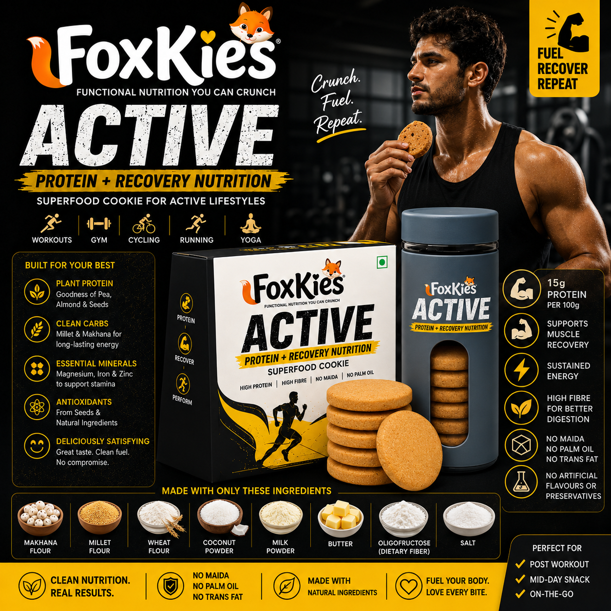 FoxKies ACTIVE — Snacking for Active Days — healthy sugar-free cookies